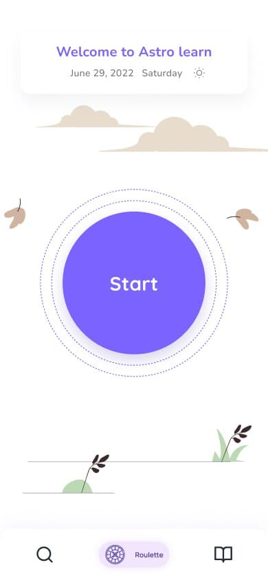 The app welcome screen with a big Start button