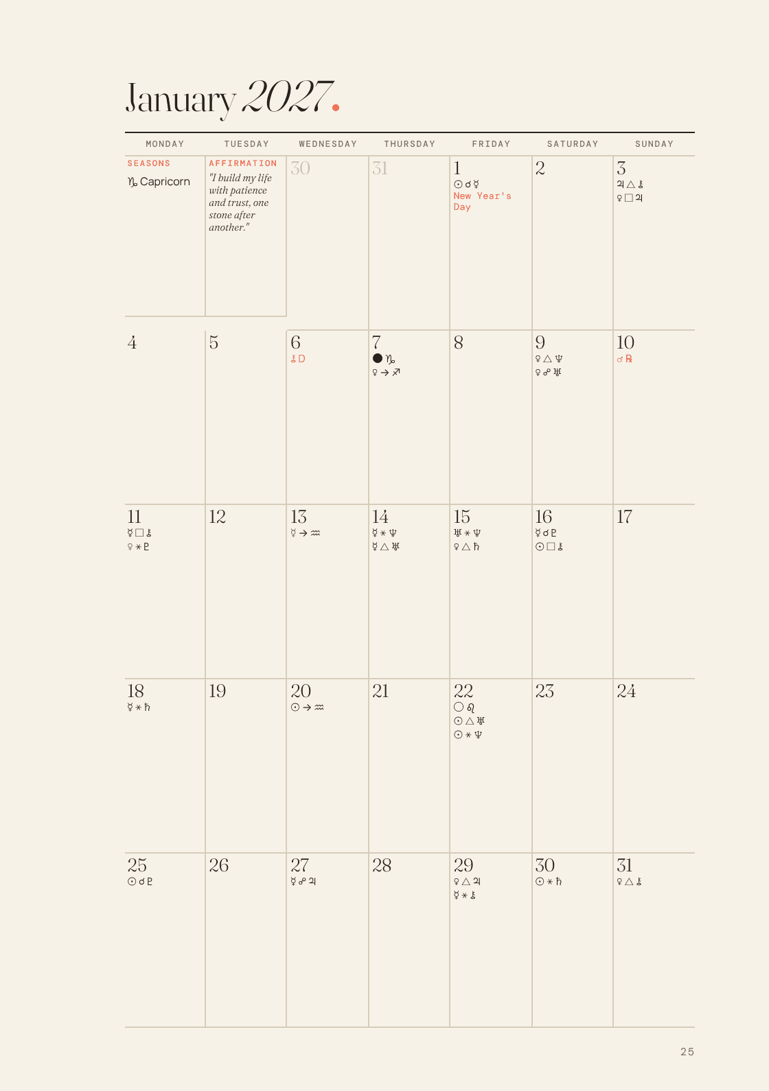 The month on one page